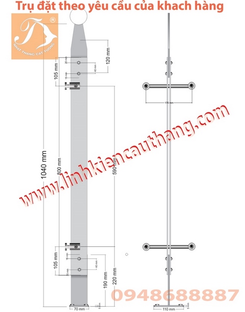 Trụ lan can can kính sãn xuất theo yêu cầu của khách hàng